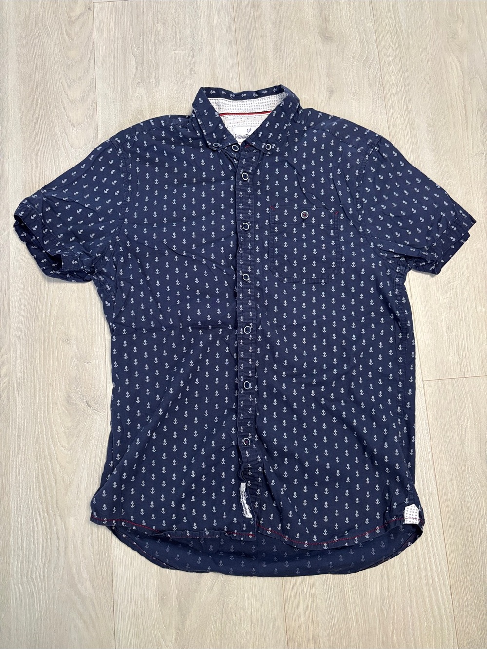 🔥BUNDLESALE Mens M International Report Cotton Anchor-Print Button-Down Shirt